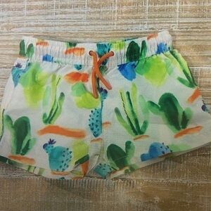 Kids White Swim Trunks with Green Cactus Print